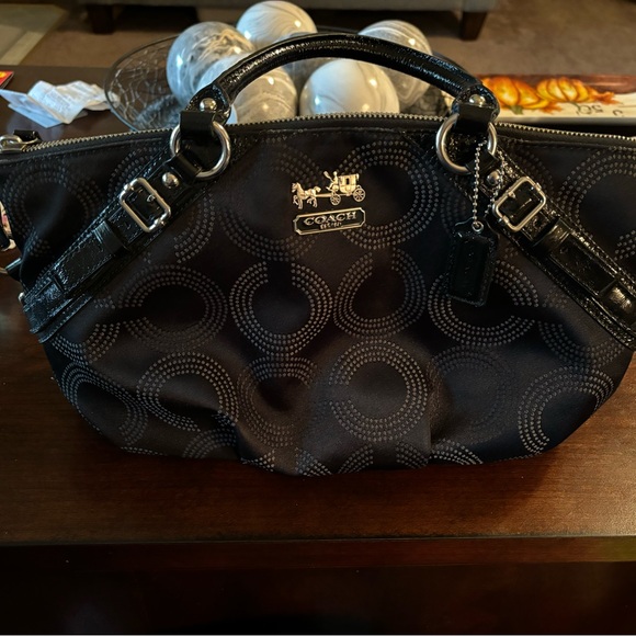 Coach Handbags - Coach Madison Dark Teal Dotted OP Art Sophia Purse